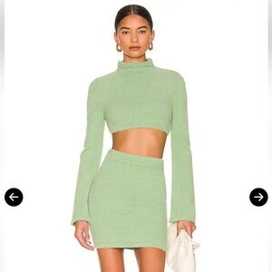NWT SET Camila Coelho - Raquel Light Green Cropped Sweater & Mini Skirt - Small
